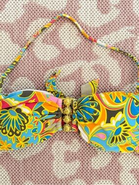 Trina Turk Yellow Blue Pink Floral Bandeau Bikini Top, medium